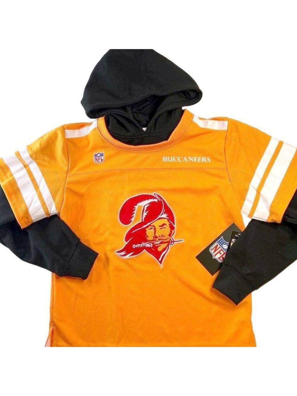 NFL Tampa Bay Buccaneers Layered Hoodie Jersey "Orange/Black" Youth 10-12 | NWT